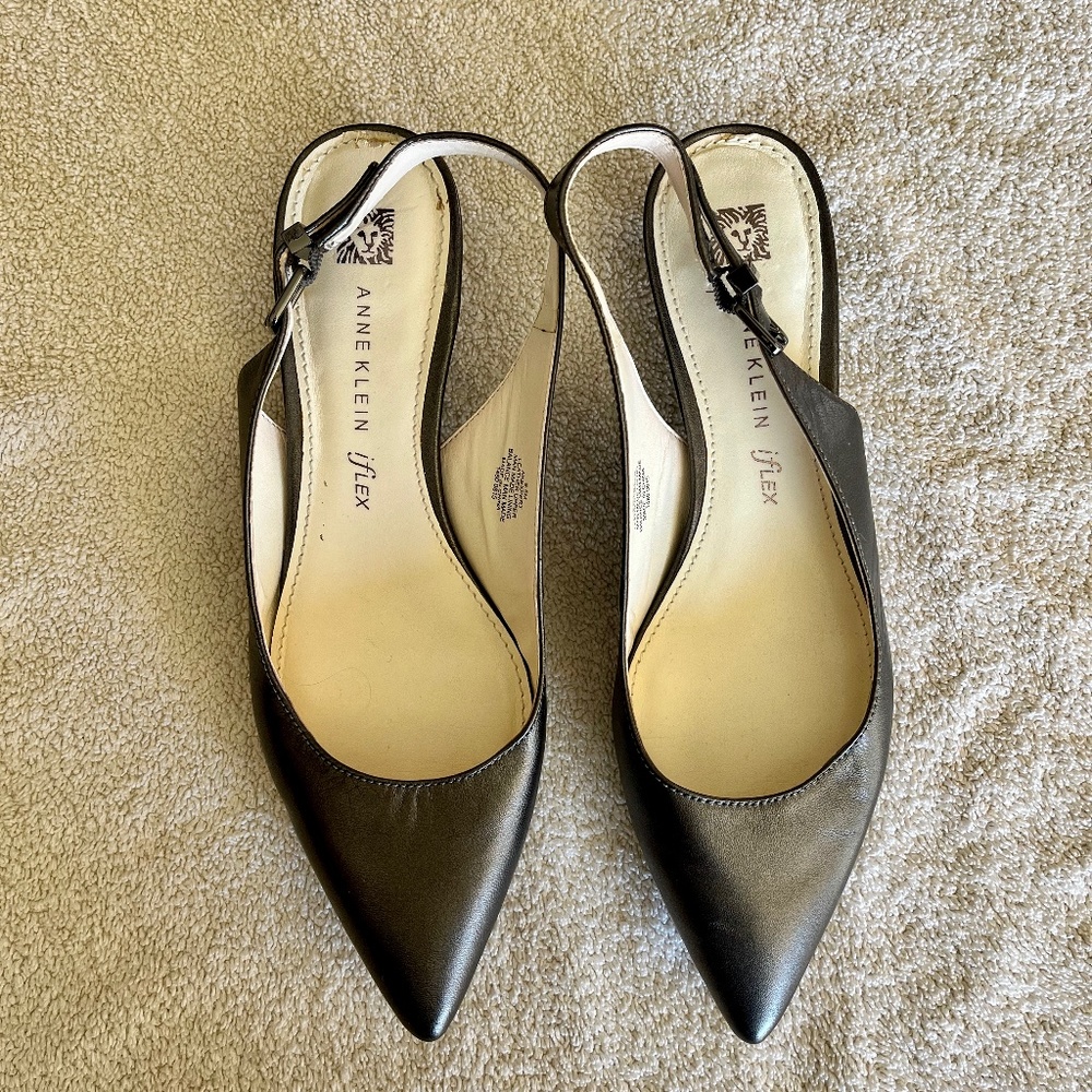 Anne Klein Kitten Heel Leather Slingback Shoes “Expert” - Size 9.5